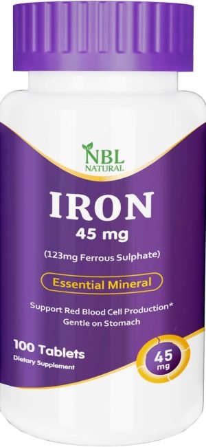 Top 20 Supplements for Overall Health and Wellbeing NBL Natural Iron High Potency Ferrous Sulfate Iron Supplement 45 mg